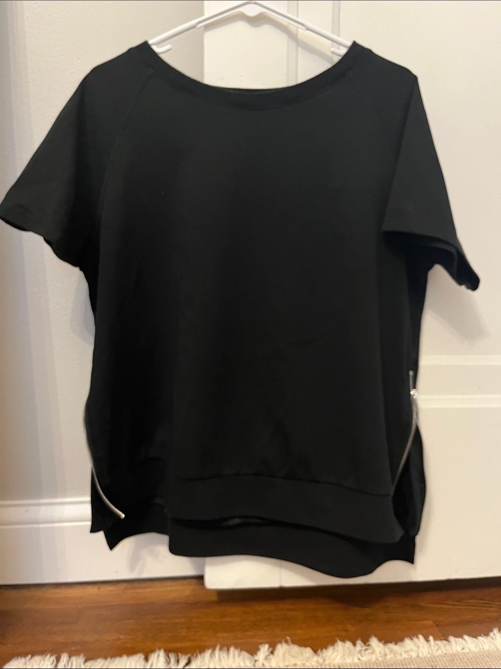 Black Short-Sleeve Zip-Accent Women's Sweatshirt
